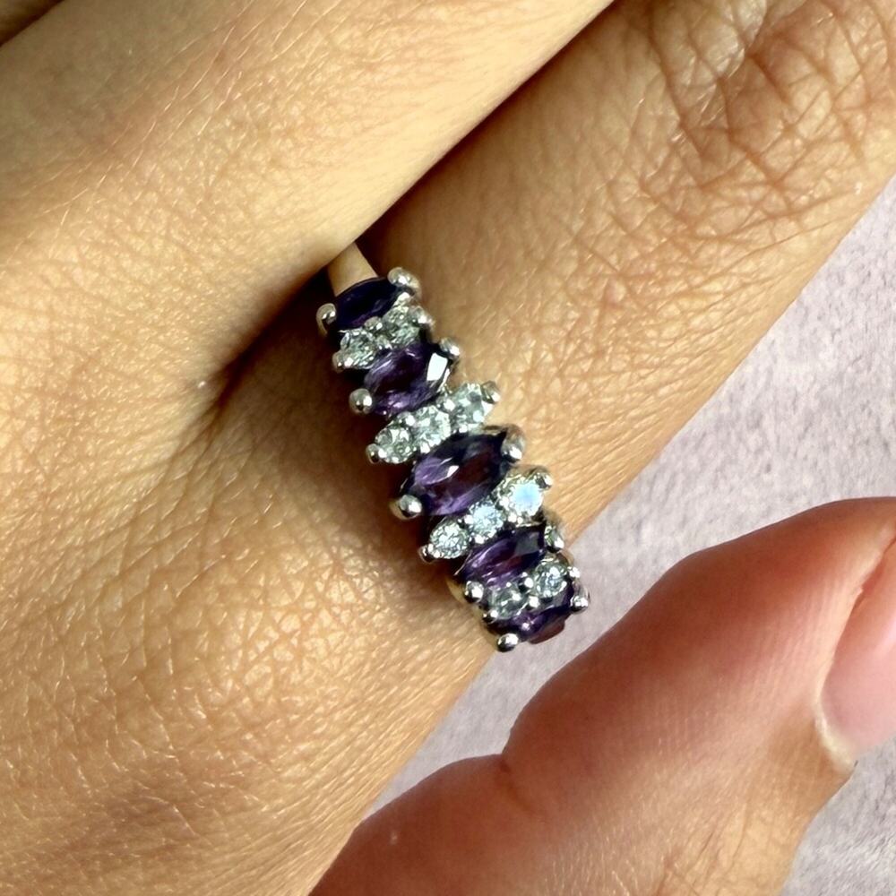 sterling silver marquise-cut amethyst & cz ring size 11